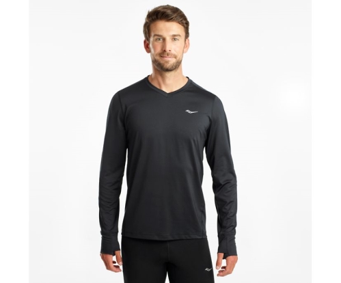Tenis Saucony Overlook Long Sleeve Hombre Tops Ropa Negras México MX-062-KP